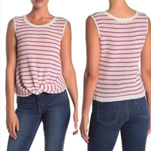 SPLENDID sz Large Top Sweater Twist Front Striped Sleeveless Type White Pink NWT